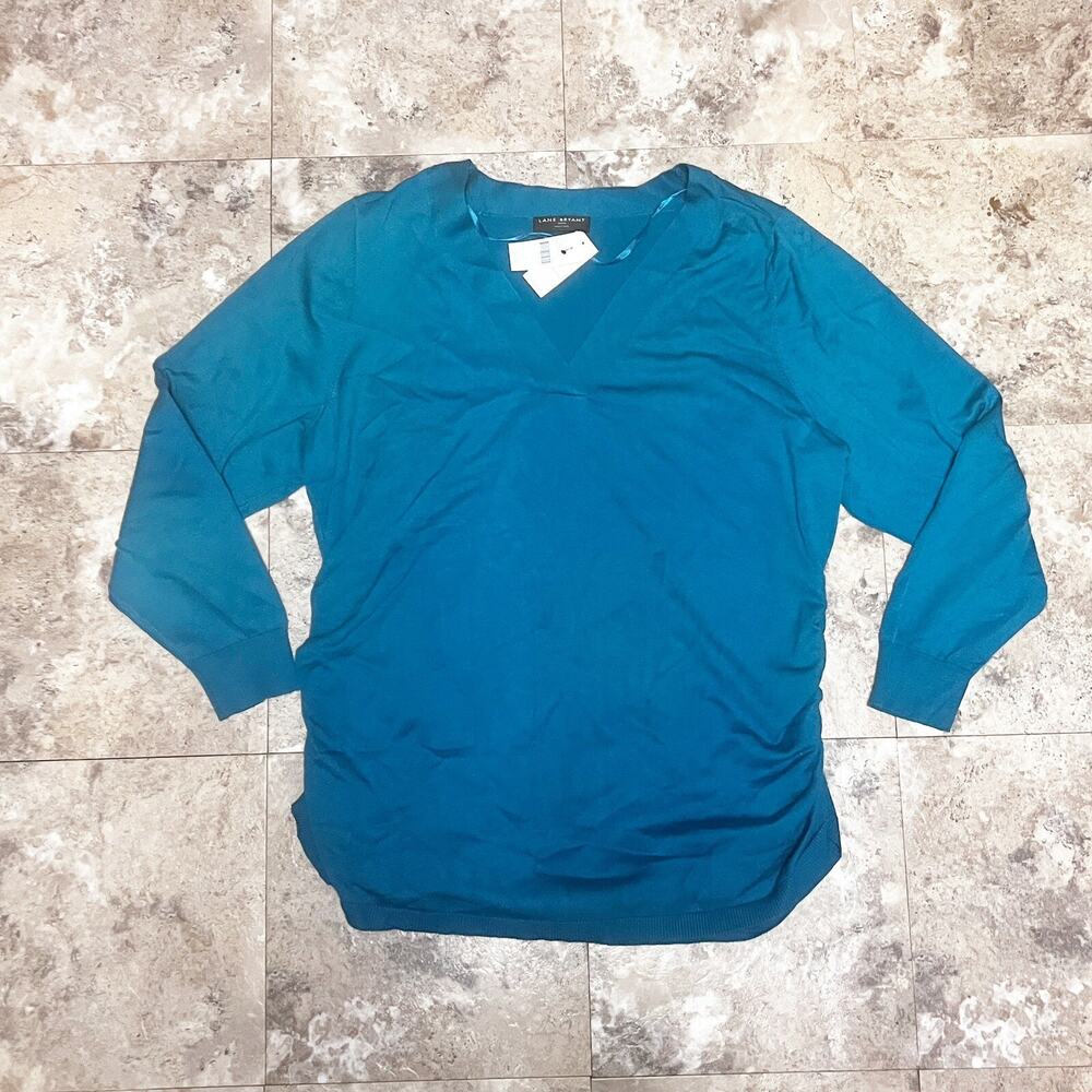 NWT Lane Bryant Blue Top Size 26/28 V Neck Long Sleeve illusion Collection